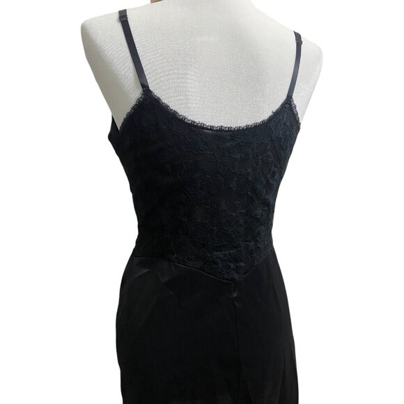 VTG Vanity Fair Full Black Slip Dress Lace Drop Waist Side Slits 34 Small - Picture 4 of 4